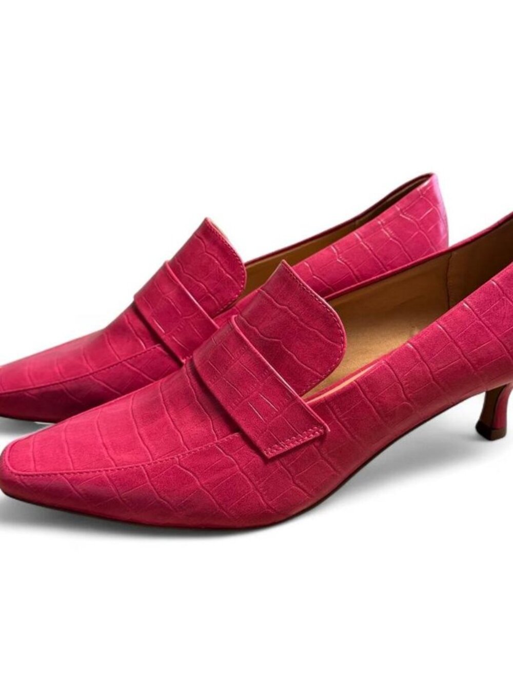 Journee Collection Pink Croc Embossed Loafer Pumps Kitten Heel Size 9.5